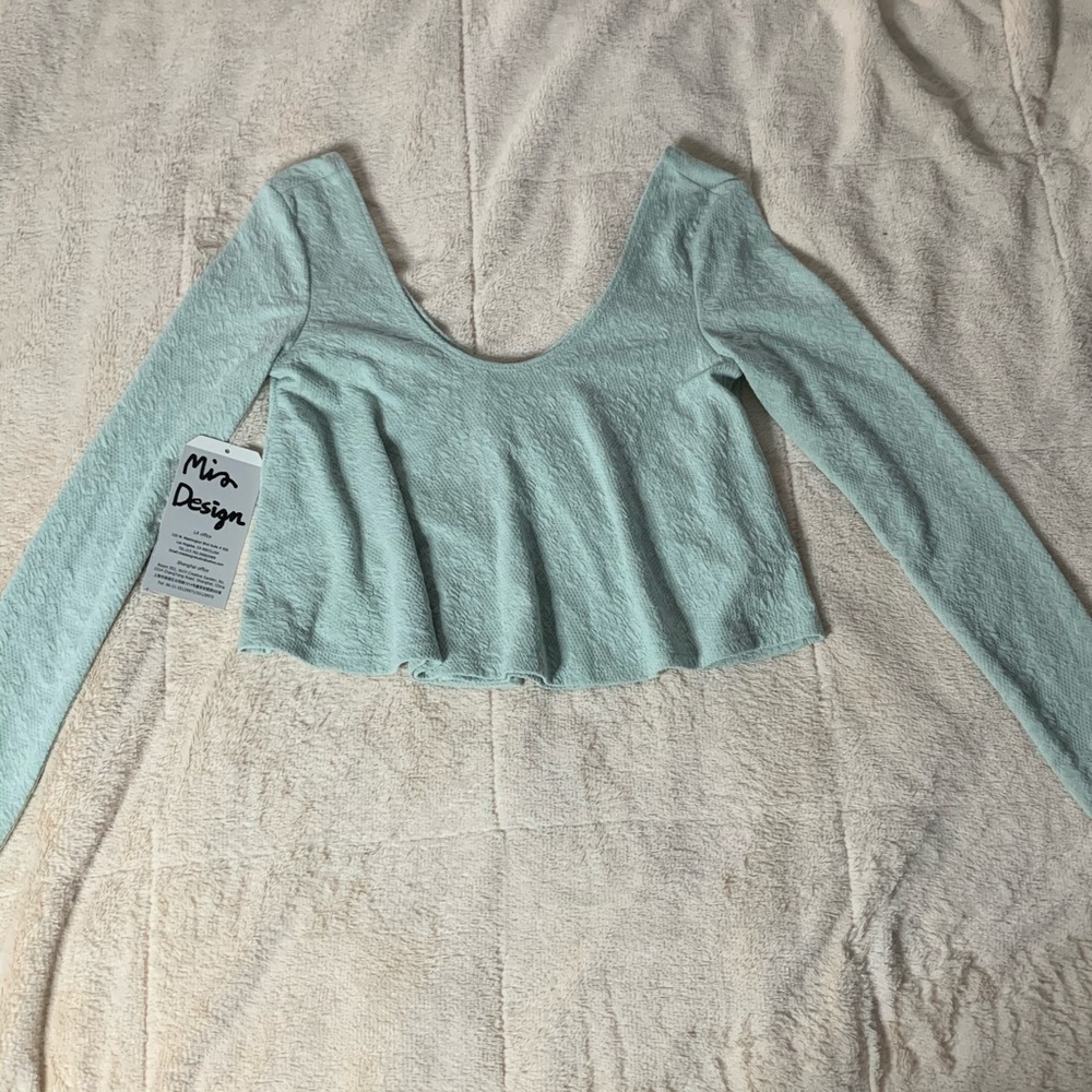 Mint Green Floral Long Sleeve Crop Top - Picture 4 of 5